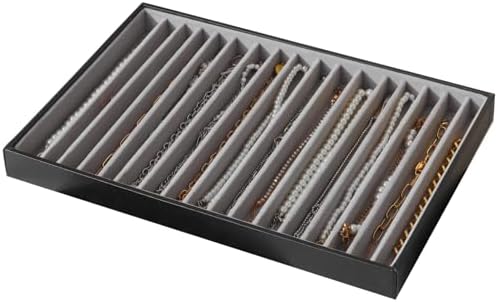 Large Jewelry Organizer Tray PU Leather, Black Gray, 16 Grids by Unknown