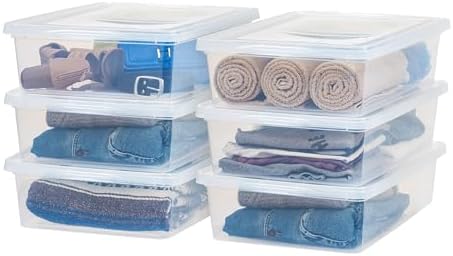IRIS USA 6-Pack 28 Qt Storage Bins with Lids, Clear, Stackable by IRISUSA