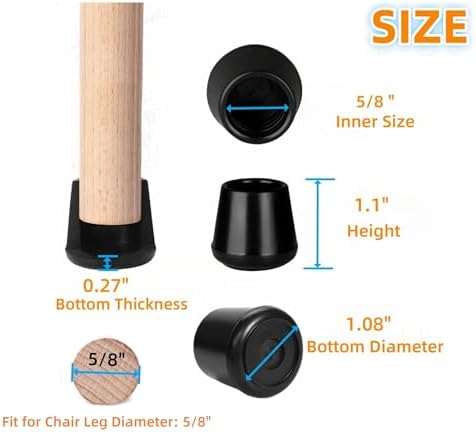 Furnigear Chair Leg Tips Caps Non-Slip Rubber Leg Tips 5/8" Inner Diameter Chair Leg Floor Protectors Round Black 64 Pack - Image 2