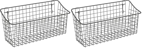 Spectrum Pegboard & Wall Mount Wire Basket Extra Large (Industrial Gray) - Storage & Organizer for Garage, Tools, Shed, Home, Work Bench, Crafts, & More (Pack of 2) by Unknown