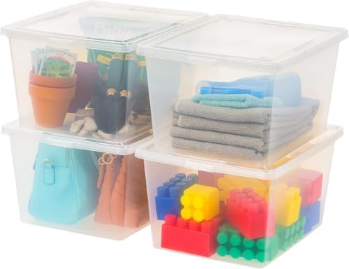 IRIS USA 4-Pack 25 Qt Storage Bins with Lids, Clear, Stackable by IRISUSA