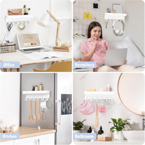 Magnetic Key Holder, Wall Mount Key Rack with Shelf, 9.65 in, White - Image 7