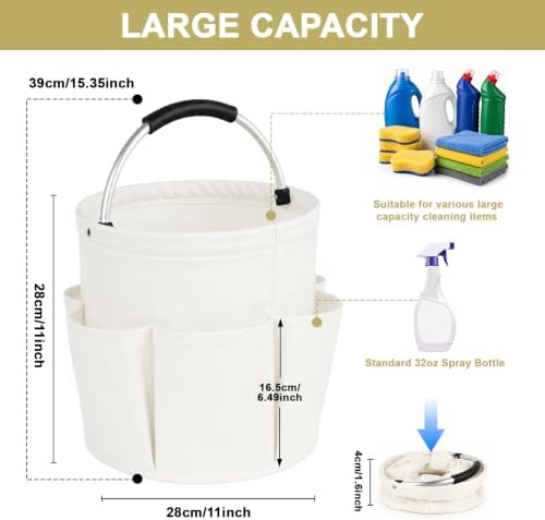 Premium Cleaning Caddy with Handle | Large Capacity Cleaning Supply Caddy with Deep Side Pockets | Collapsible Organizer Bag for Car Wash Supplies and Garden Tools (White) - Image 7