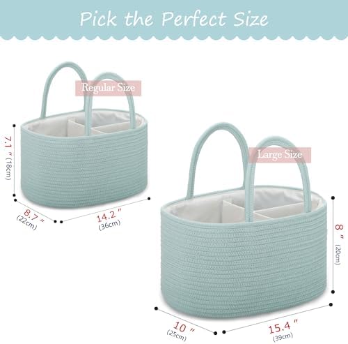COMSE Large Cotton Rope Baby Diaper Caddy Organizer, Light Green - Image 5