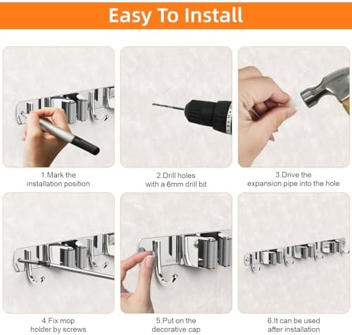 CUXIXA Mop and Broom Holder Wall Mount for Kitchen Garden Laundry Garage - Image 6