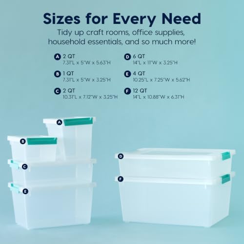 IRIS USA Storage Bins with Lids |Made in USA| 2 Qt Tall - (6-Pack) - Clear - Image 4