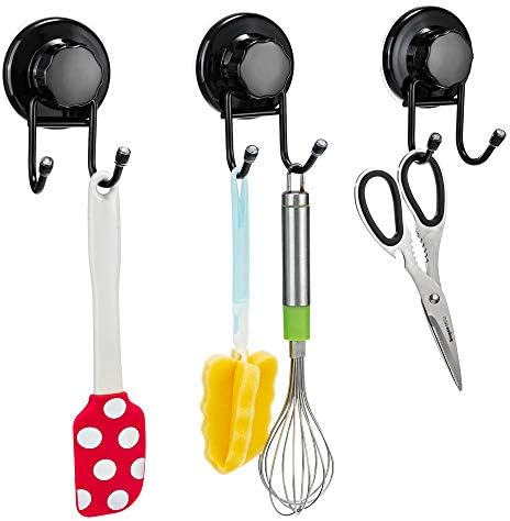 SANNO Suction Cup Hooks, Shower Squeegee Holder Towel Robe Loofah Hook Hanging for Bathroom Kitchen, Black - Image 3