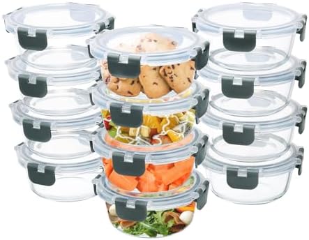 GULFLIN 12 Pack 13oz Small Round Glass Food Storage Containers with Lids by GULFLIN
