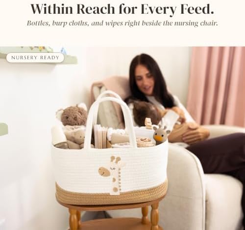 Baby Diaper Caddy Organizer - Giraffe Safari Nursery Storage Rope Basket - Image 6