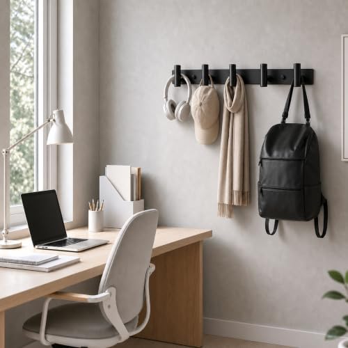 Coat Rack Wall Mounted with 5 Hooks,Heavy Duty Stainless Steel Wall Hooks for Towel Coat Bag, Hat Rack Coat Hanger Coat Hooks Towel Racks for Bathroom Entryway Kitchen Hotel (Black, 2 Packs) - Image 5
