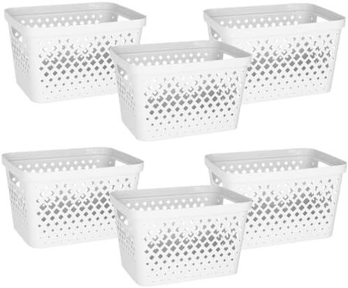 Glad Plastic Storage Basket Set, Value Pack of 6 | Open Storage Bins for Shelves, Bathroom, Pantry, Closet | Nesting Organizer Boxes with Handles, 4 Gallon, White by Glad