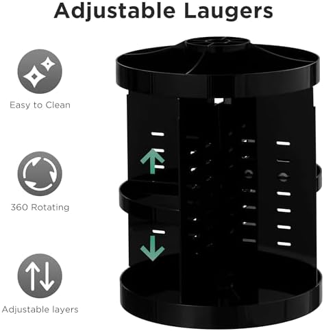 HBlife Extra Large 360 Rotating Makeup Organizer Adjustable Carousel Large Capacity Revolving Perfume Organizer Skincare Organizers Cosmetic Storage Spinning Holder for Vanity, Black - Image 3