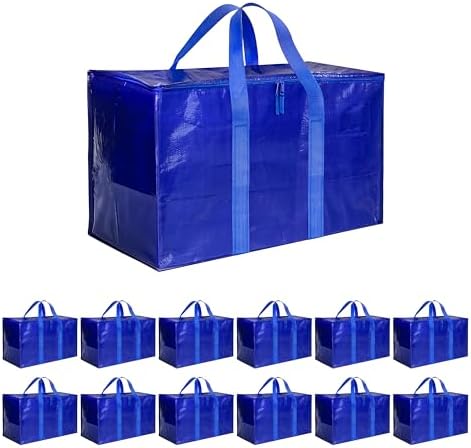 Simple Deluxe 12 Pack Moving Bags, Heavy Duty Storage Totes with Lids, Sturdy Handles& Zipper, Moving Boxes Alternative, Extra Large, for Clothes Packing, Moving Supplies, Blue by SimpleDeluxe