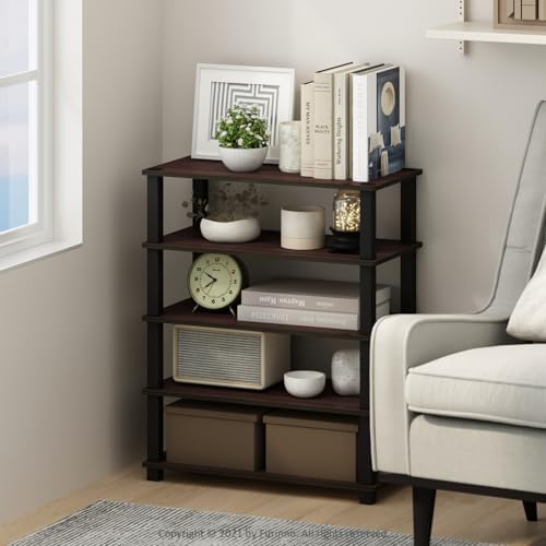 Furinno Turn-S-Tube Storage Shelves Set of 2, 3-Tier Stackable Standing Shelf, Open Corner Shelf, for Organization and Storage, Living Room, Garage, Home Office, Dark Cherry - Image 2