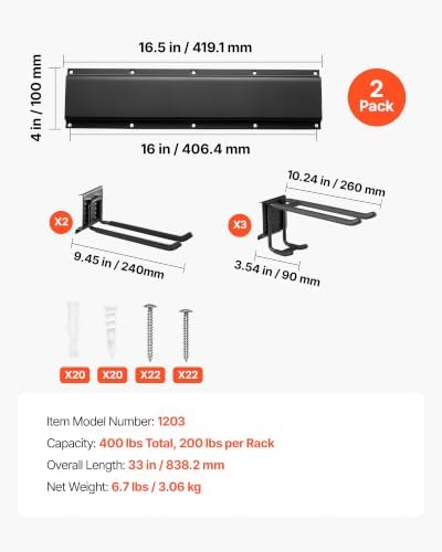 VEVOR Garage Tool Organizer 33 Inch 400 lbs Wall Mount Garden Tool Rack, Heavy Duty Garage Hanging Storage Rack Organization with 2 Rails and 5 Adjustable Hooks, for Yard Tools, Shovel, Rake, Shed - Image 7