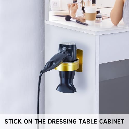 Hair Dryer Holder Wall Mounted, Blow Dryer Holder, Hair Tool Organizer for Hair Dryer Storage Hanger, Adhesive Hairdryer Holder for Bathroom Barber Shop (Gold) - Image 5