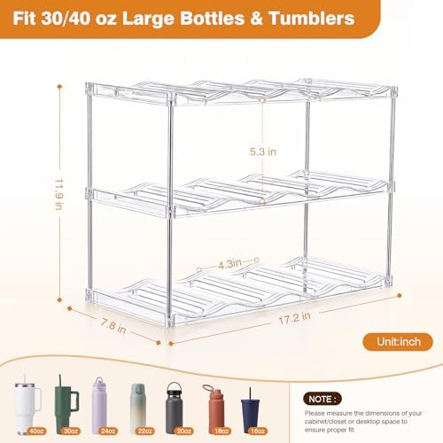 Large Compartment Water Bottle Organizer, Stackable Water Bottle Holder for Stanley 40 oz Tumbler, Clear Tumbler Organizer for Cabinet, Kitchen Pantry or Countertop, 3 Pack (3 Pack) - Image 2