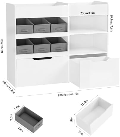 BOTLOG Kids Toy Storage Organizer with Bookshelf and 2 Rolling Drawers - Image 2