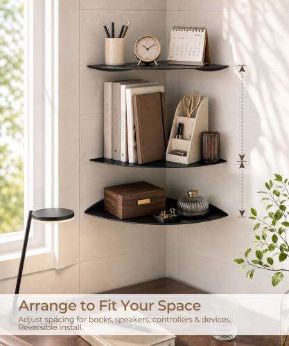 Corner Shelves for Wall, Black Metal Floating Shelves, Holds 44 lb - Image 3