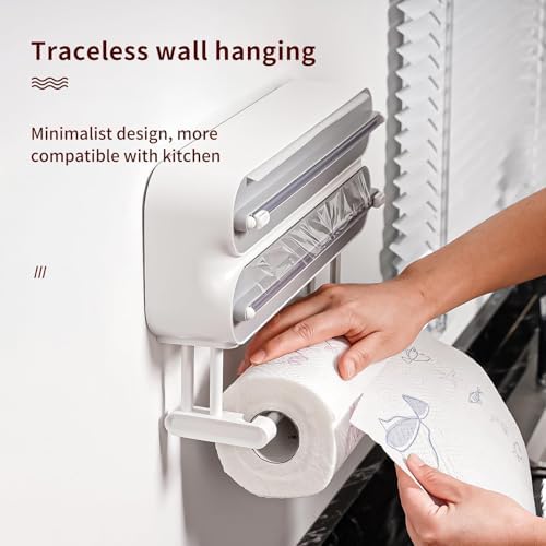 3 in 1 Aluminum Foil and Plastic Wrap Organize Dispenser with Cutter, Magnetic Paper Towel Holder for Fridge, Includes 1 Roll of Cling Film - Image 3