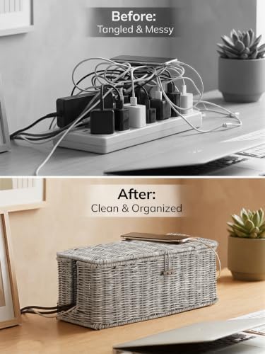Cable Management Box, Cord Organizer with Lid & Cable Ties - Gray Set - Image 5