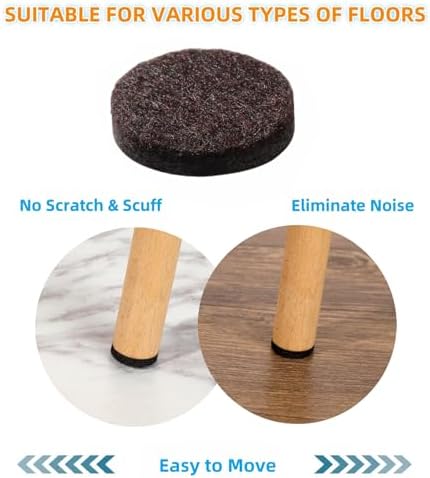 Furnigear Felt Furniture Pads for Hardwood Floors - Self Adhesive Chair Felt Pad, Floor Protector for Furniture Feet, Furniture Slider Moving Furniture Smoothly, Anti Scratch 48 Pcs 1-1/2" Round Brown - Image 6