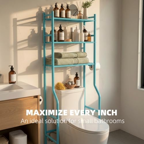 GloTika 3-Tier Over Toilet Storage Cabinet, No Drilling, 64" H, Blue - Image 4