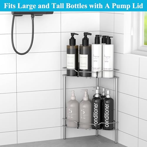HuggieGems Metal Floor Standing Corner Shower Caddy, Gray, 2 Tier - Image 4