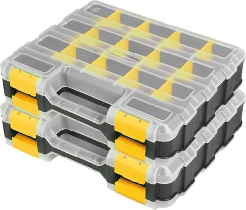 AIDY-PRO Hardware Organizer Box 34 Compartments Small Parts Organizer with Removable Dividers Durable Plastic Double Side Tools Box Screw Organizers For Nuts, Bolts, Screws, Nails 2Pack by AIDY-PRO