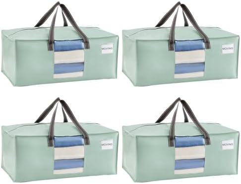 VENO Heavy Duty Moving Bags, Storage Bags, Clear Window, Light Green,4 Pack by Veno