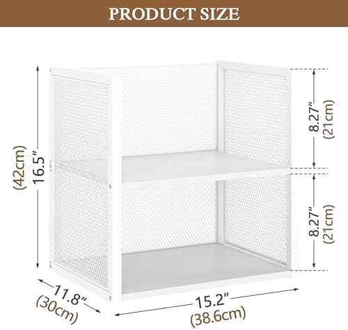 2-Tier Stackable Closet Organizers and Storage Basket, Wire Clothes Shelf Organizer Bins, Sweater Storage for Wardrobe Cupboard, Multifunctional Cube Storage Box for Kitchen Bath Laundry Room, White - Image 2