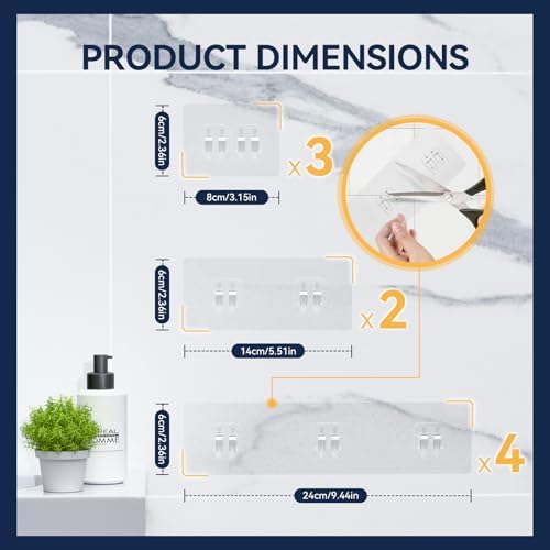 YASONIC 9-Pack Shower Caddy Adhesive Replacement - Transparent Shower Adhesive Strips, No Drilling Hooks for Bath Storage Shelves, Kitchen Racks, Basket & Soap Holder - Image 5
