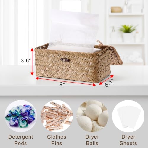 Dryer Sheet Holder, Woven Seagrass Dryer Sheets Container with Lid - Image 4