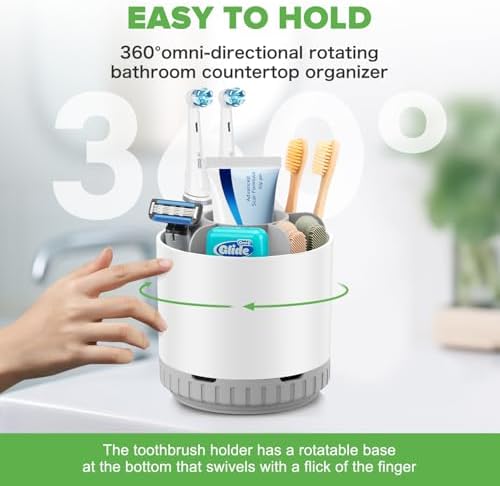 GFWARE Rotating White Toothbrush Holder for Bathroom Organizer, Drainage - Image 4