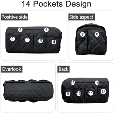 Sofa Armrest Organizer Non-Slip Arm Chair Bedside Caddy Storage Organizer for Recliner Couch with 14 Pockets for Cell Phone TV Remote Control Magazines (Black) - Image 3