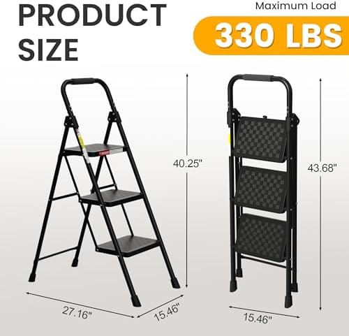 HBTower 3 Step Ladder, Folding Step Stool with Wide Anti-Slip Pedal - Image 6