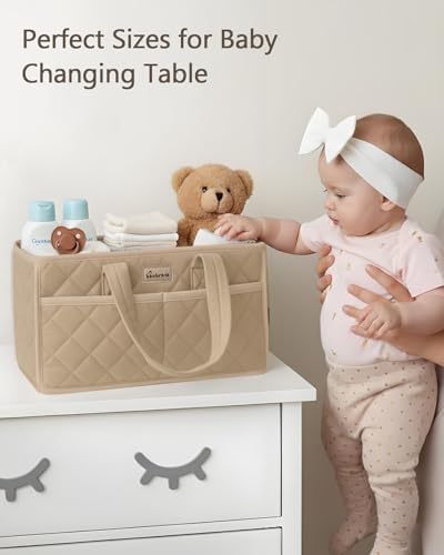 Diaper Caddy Organizer For Changing Table,Dutch Velvet Baby Diaper Caddy With 3 Removable Compartments &4 Side Pockets,Portable Diaper Basket For Car Organizer,Nursery Organizer For Essential Supplies - Image 5