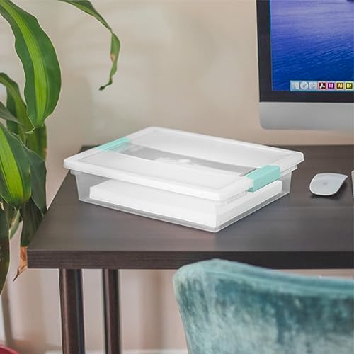 Sterilite Clip Box, Stackable Small Storage Bin with Latching Lid, Plastic Container to Organize Office, Crafts, Clear Base and Lid, Large, 1-Pack - Image 4