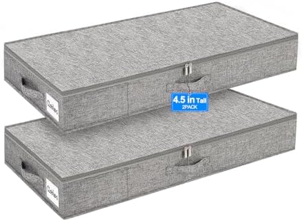 punemi 4.5 in Tall Low Profile Under Bed Storage Containers, 2 Pack, Grey by Punemi