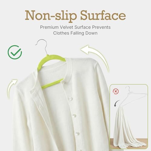 HOUSE DAY Vibrant-Green Velvet Hangers 60 Pack, Non Slip Clothes Hanger - Image 2