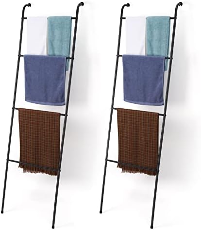 2 Pack Blanket Ladder Decorative Towel Rack Holder for Bathroom by OUSHENG