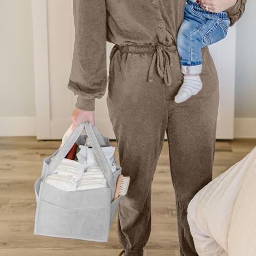 PUTSKA Baby Diaper Caddy Organizer, Felt Nursery Basket, Gray, Extra Large - Image 2