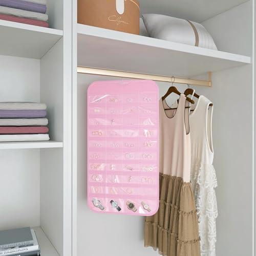 Hanging Jewelry Organizer 80-Pocket Double-Sided Storage, 2-Pack, Pink - Image 4