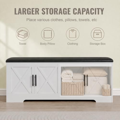 DreamDashio Storage Bench with Cushion, 47.2" End of Bed Storage Bench with Lift Top, Window Bench Seat with Storage for Bedroom, Mudroom, Entryway, Living Room & Hallway, White - Image 4