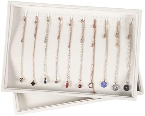 Coward Set of 2 Stackable Necklace Holder Organizer Tray Velvet Necklace Display Stand for Selling Jewelry Box Case for Storage (beige(necklace+necklace)) - Image 4