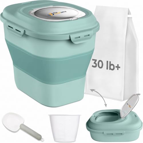 Dog Food Storage Container 30-35 lb, Airtight Collapsible Cute Dog Food Container with Wheels & Scoop, Stackable Pet Food Storage Container for Dog & Cat Food by Unknown