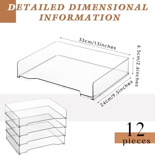 DoubleFill 12 Pcs Stackable Letter Tray Plastic Paper Tray, Clear - Image 2