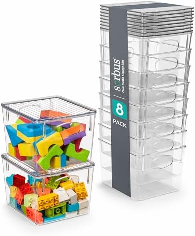 Sorbus Clear Toy Storage Bins with Lids, Stackable (Medium, 8 Pack) by Sorbus