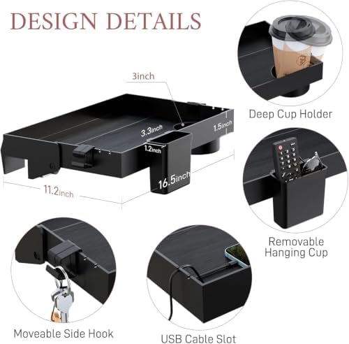 COLMO Folding Bedside Shelf with Cupholder, Clip-On Bedside Table, Black - Image 3