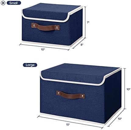 ANMINY Fabric Storage Box Bins with Lids, Blue, 10"x8"x7" - Image 5